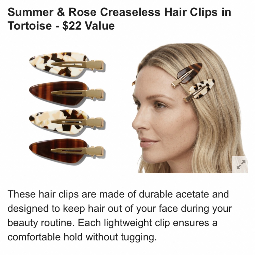 BNIB FREE WITH PURCHASE Summer & Rose Creaseless Tortoise Clips